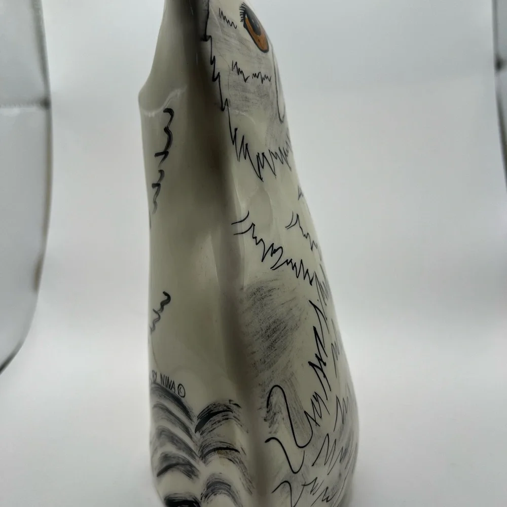 Vtg Cats by Nina Lyman Ceramic Cat Vase FigurinePersian White Cat Gold Eye